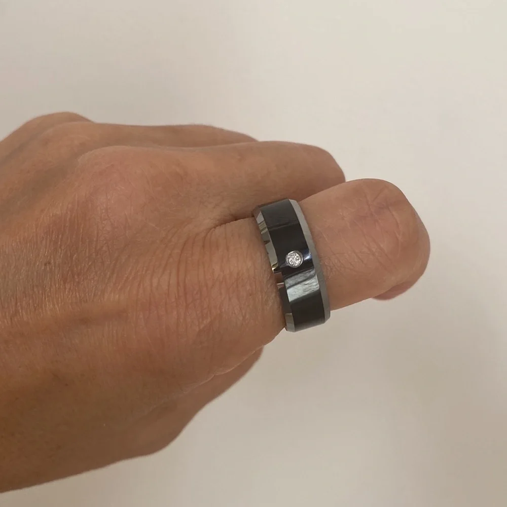 8mm Black Tungsten Diamond Wedding Ring